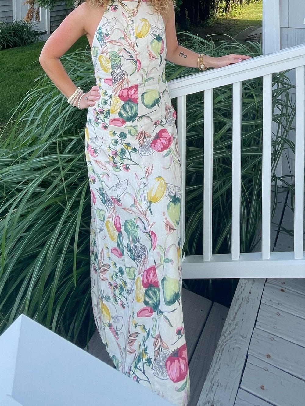 Abercrombie & Fitch Premium 100% Linen High Neck Maxi Dress